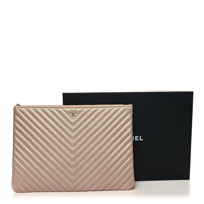Chanel Iridescent Caviar Chevron Quilted Medium Cosmetic Case Light Gold 11 of 11