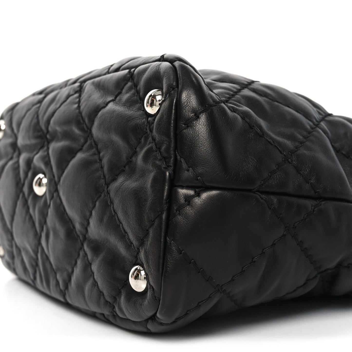 Calfskin Contrast Stitch Tote Black