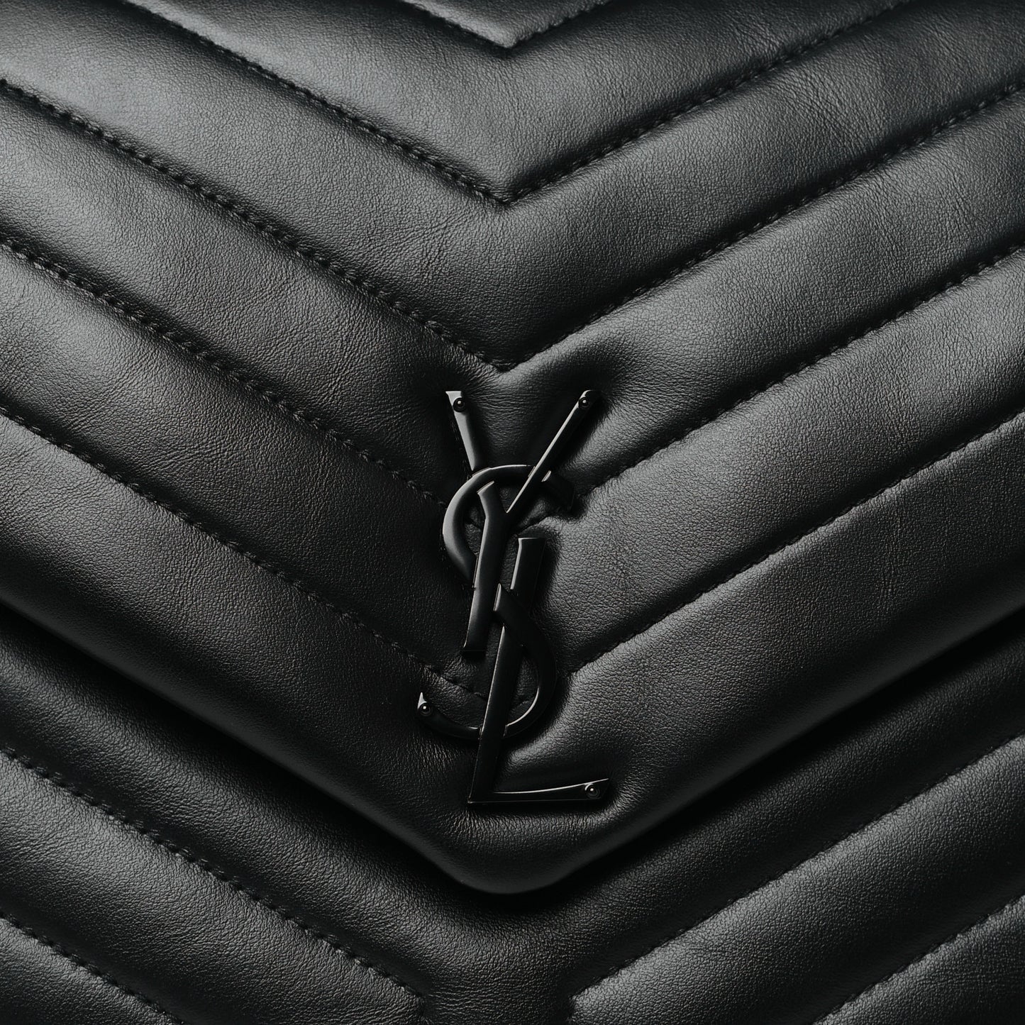 Calfskin Y Quilted Monogram Monochrome Large Loulou Chain Satchel Black