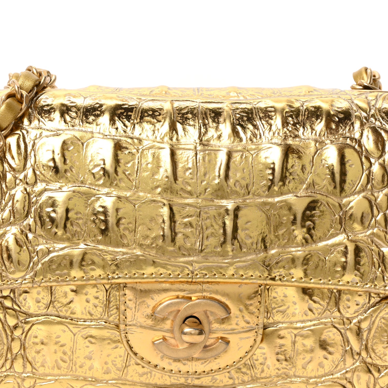 Chanel Metallic Calfskin Crocodile Embossed Cocodile Rectangular