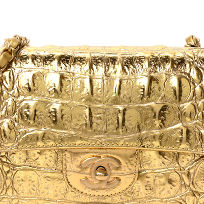 Chanel Metallic Calfskin Crocodile Embossed Cocodile Rectangular Mini Flap Gold 8 of 10