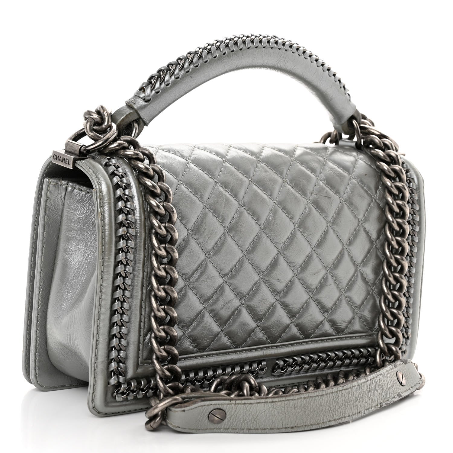 Chanel Metallic Aged Calfskin Quilted Medium Top Handle Boy Flap Silver 3 of 12