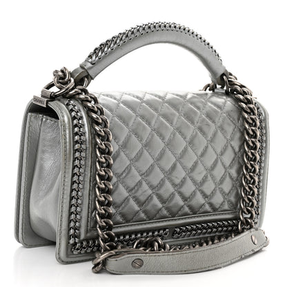 Chanel Metallic Aged Calfskin Quilted Medium Top Handle Boy Flap Silver 3 of 12