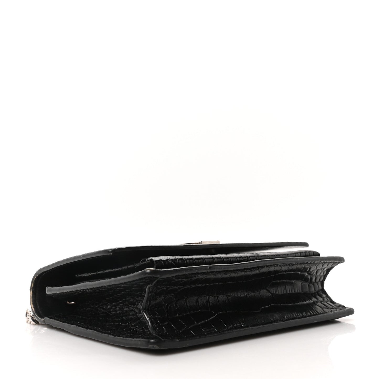 Calfskin Crocodile Embossed Monogram Sunset Top Handle Chain Wallet Black