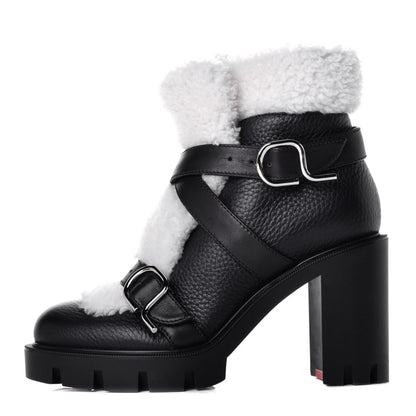 Christian Louboutin Calfskin Shearling Pole Chic 70 Booties 35 Nocturne Natural 1 of 8