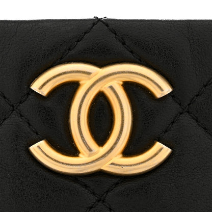 Chanel Lambskin Quilted Chaine Lettre Small Bucket Bag Black 12 of 14