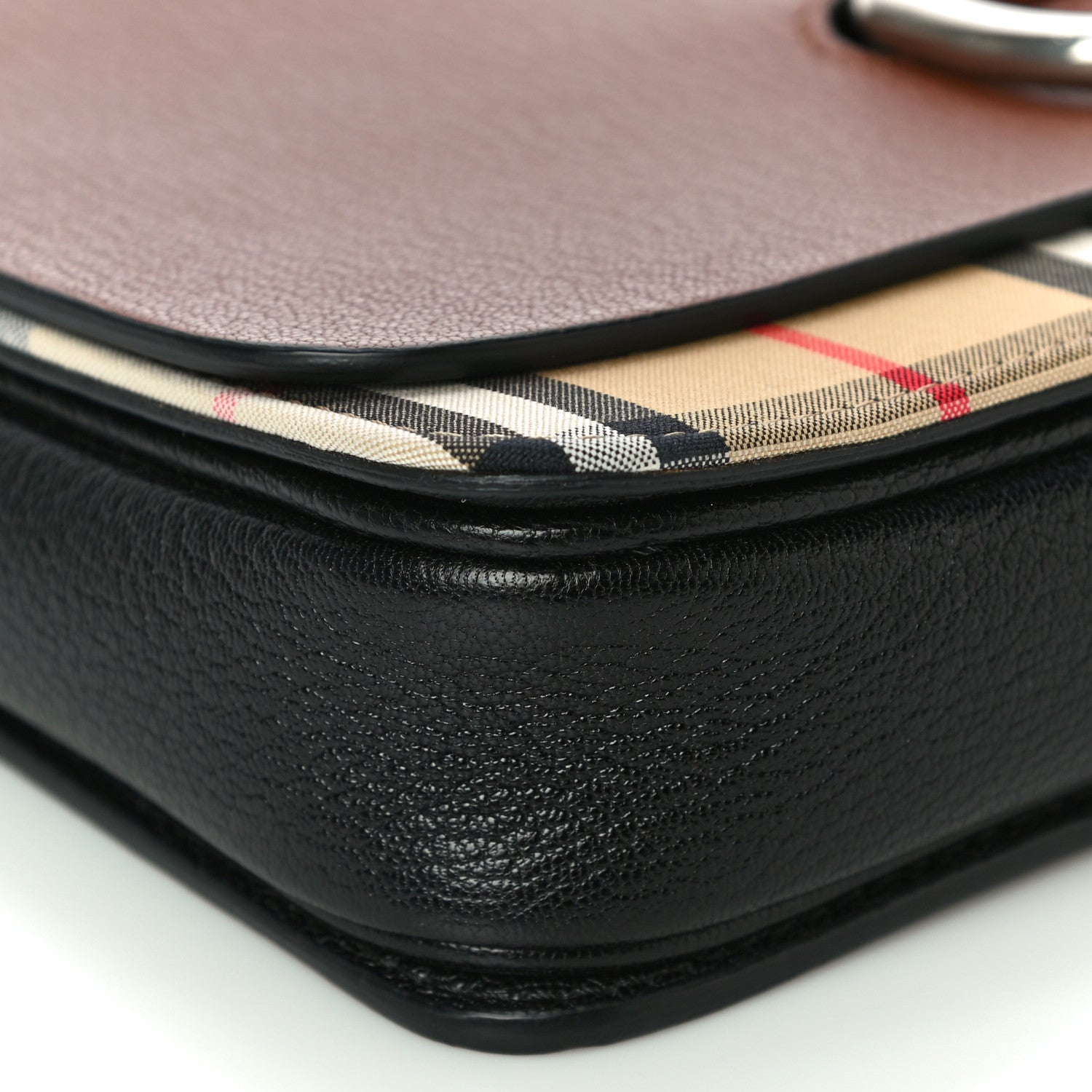 Burberry Goatskin Vintage Check Medium D-Ring Bag Tan Black 10 of 13