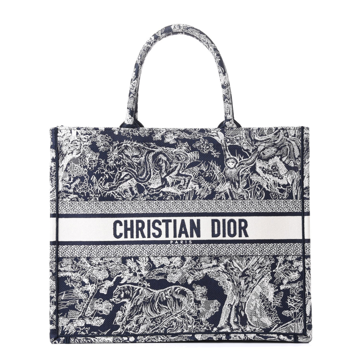 Christian Dior Canvas Embroidered Large Dioriviera Toile De Jouy Reverse Book Tote Blue 1 of 4