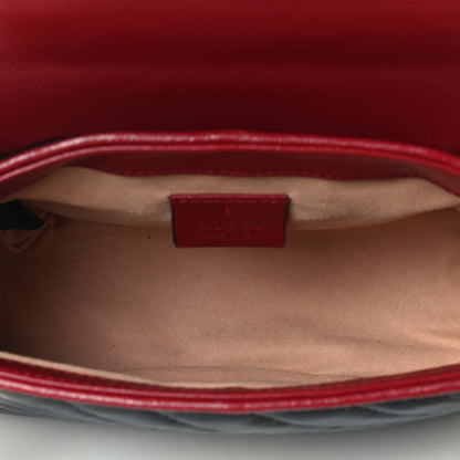 Gucci Vintage Effect Calfskin Matelasse Diagonal Mini Torchon GG Marmont Top Handle Shoulder Bag Black Romantic Cherry 4 of 4