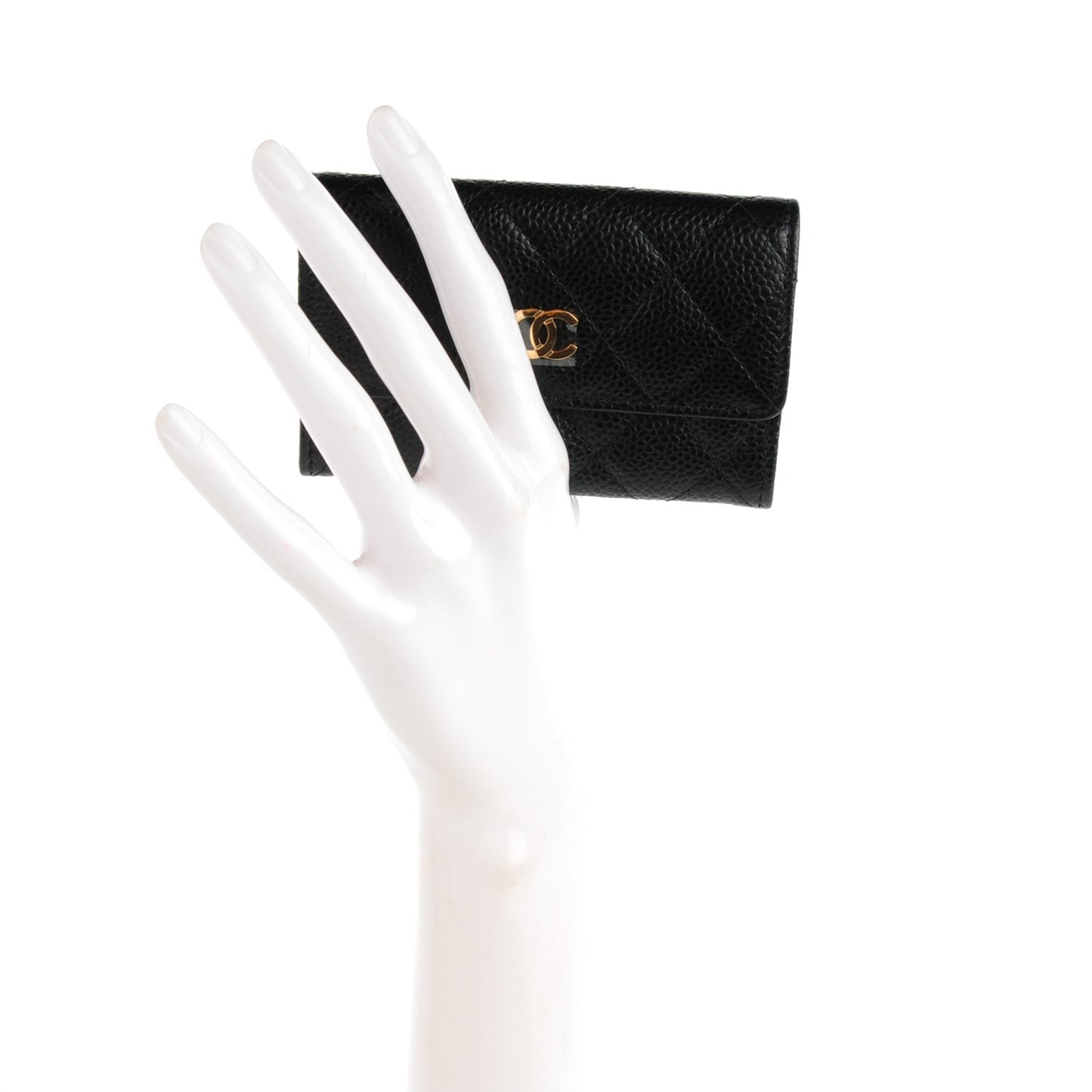 Caviar Quilted Flap Card Holder Black