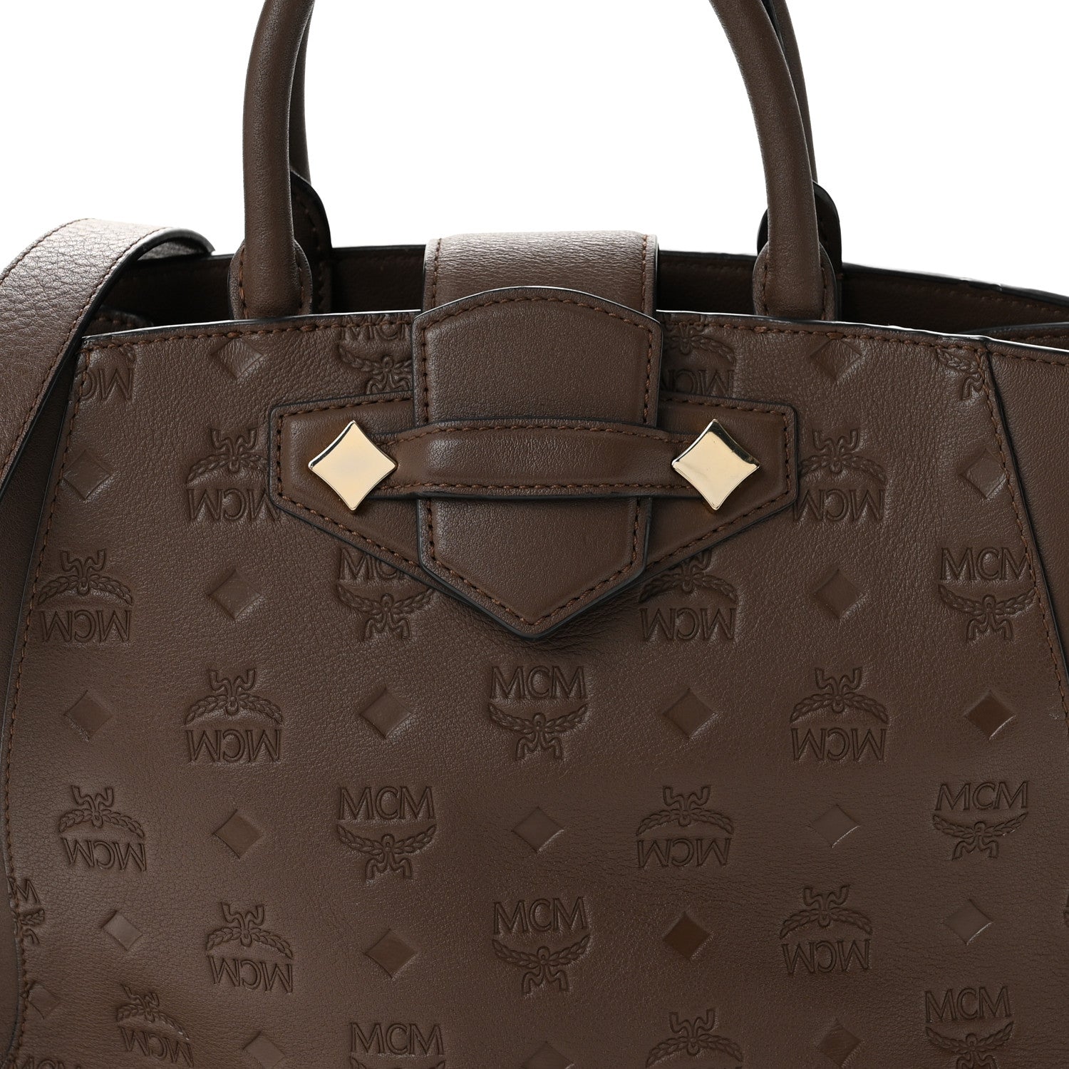 MCM Calfskin Ottomar Monogram Medium Essential Tote Chestnut 8 of 14