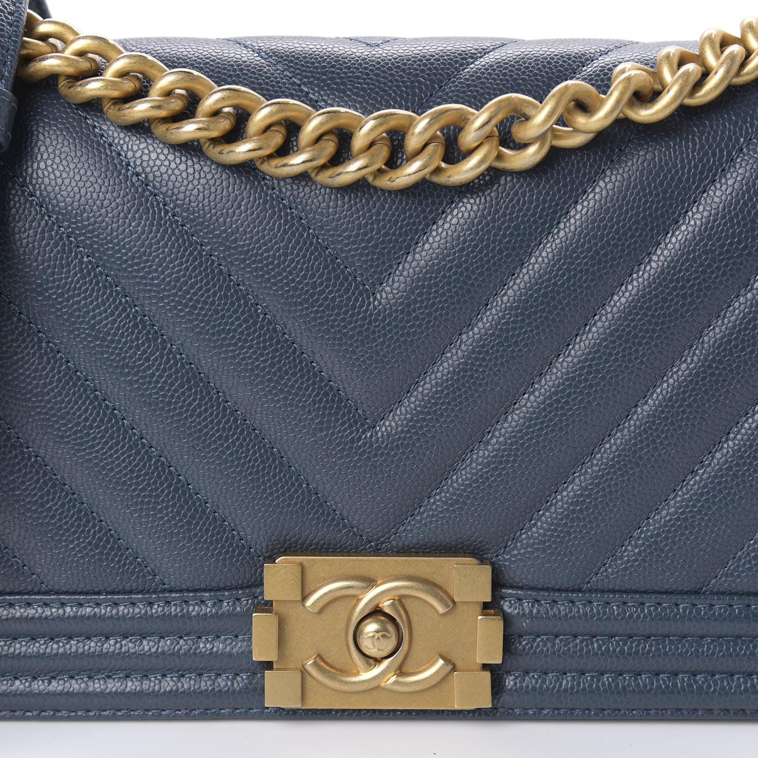 Chanel Caviar Chevron Quilted Medium Boy Flap Blue 10 of 10