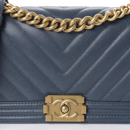 Chanel Caviar Chevron Quilted Medium Boy Flap Blue 10 of 10