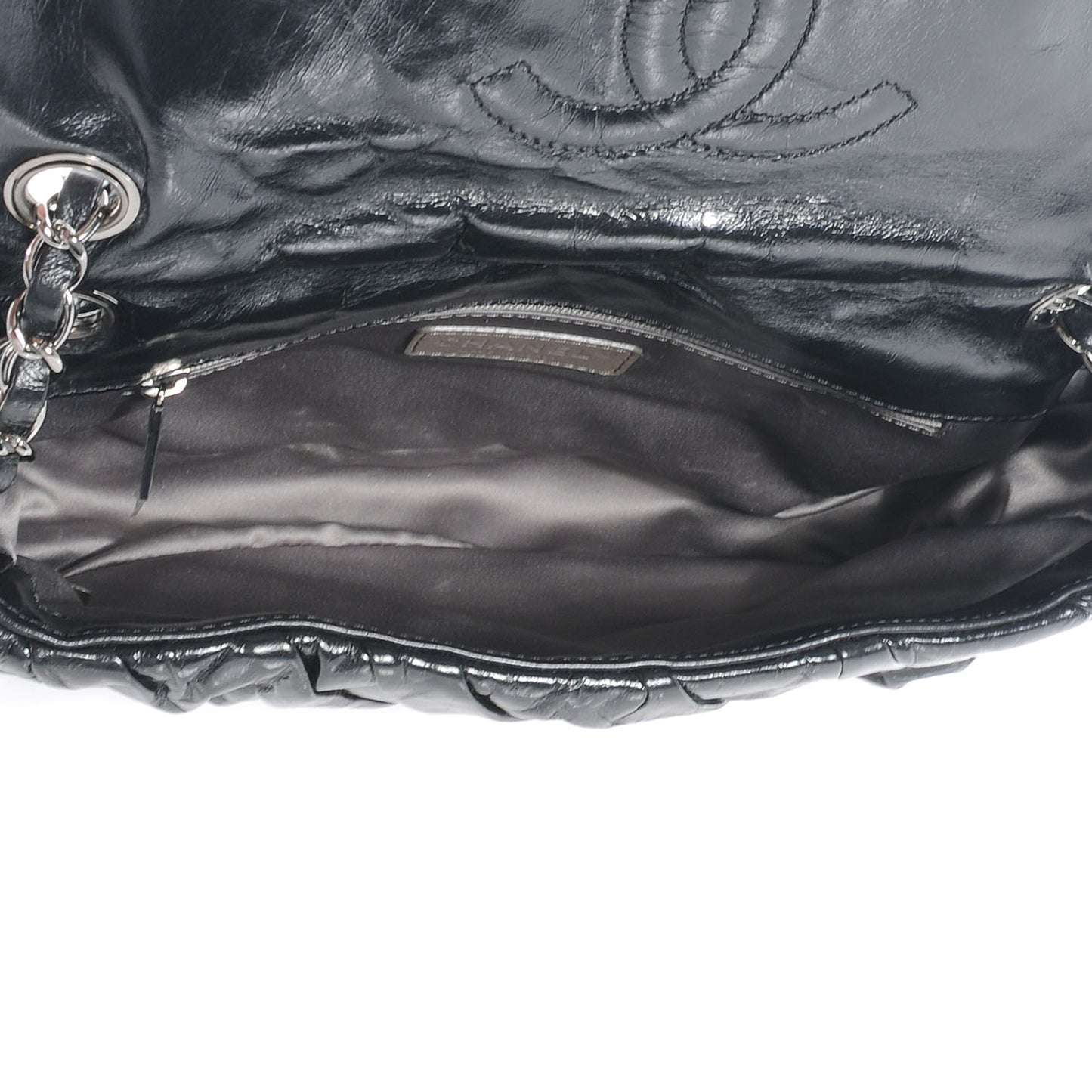 Glazed Calfskin Twisted Medium Flap Black