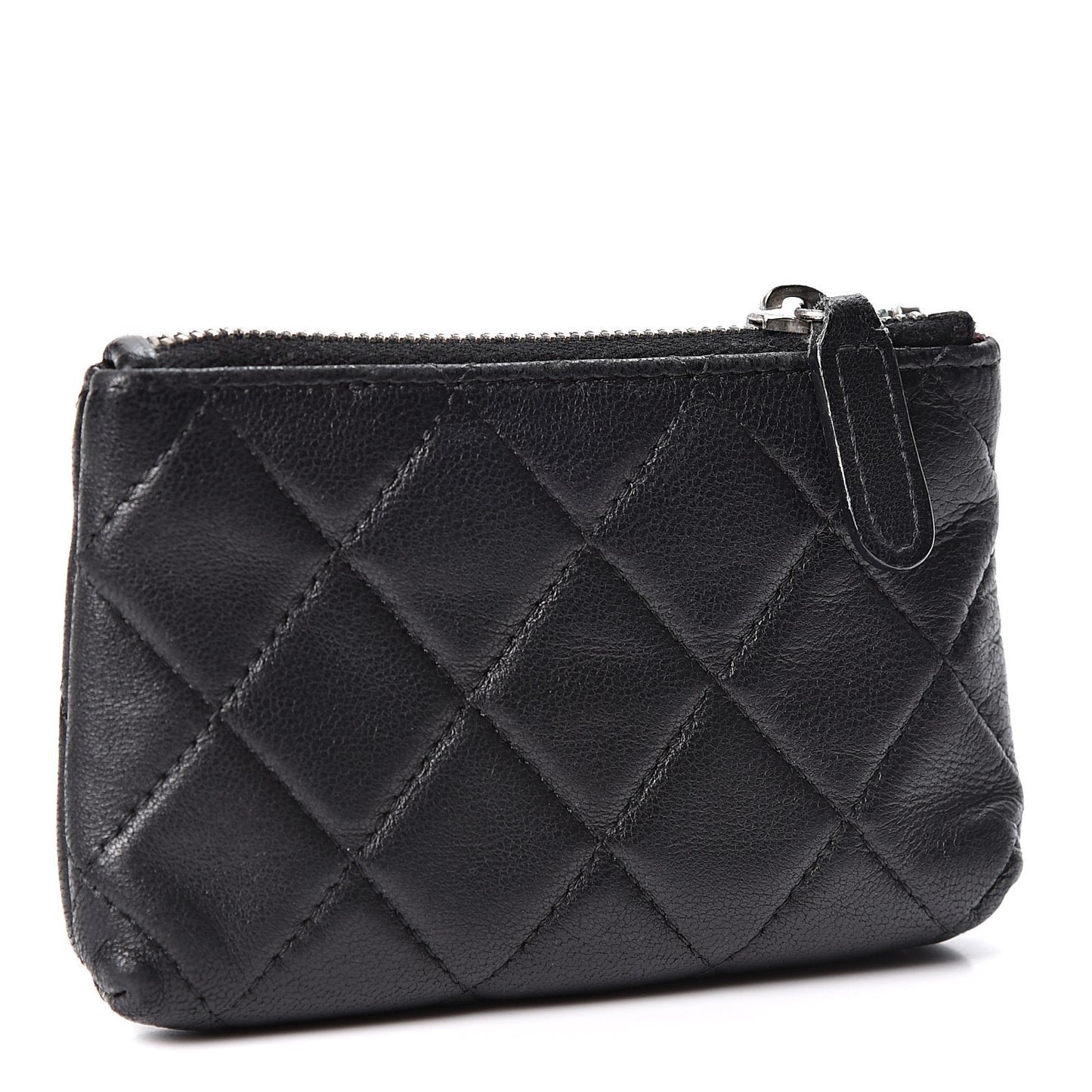 Lambskin Quilted Key Holder Case Black