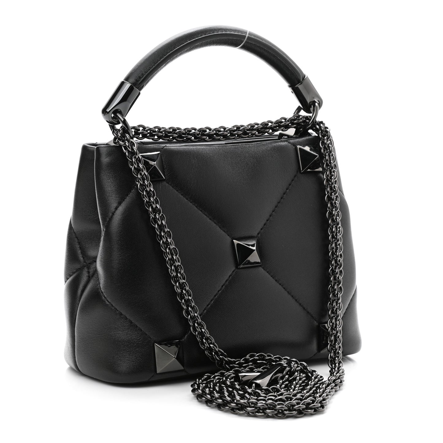 Nappa Monochrome Mini Roman Stud The Handle Bag Black