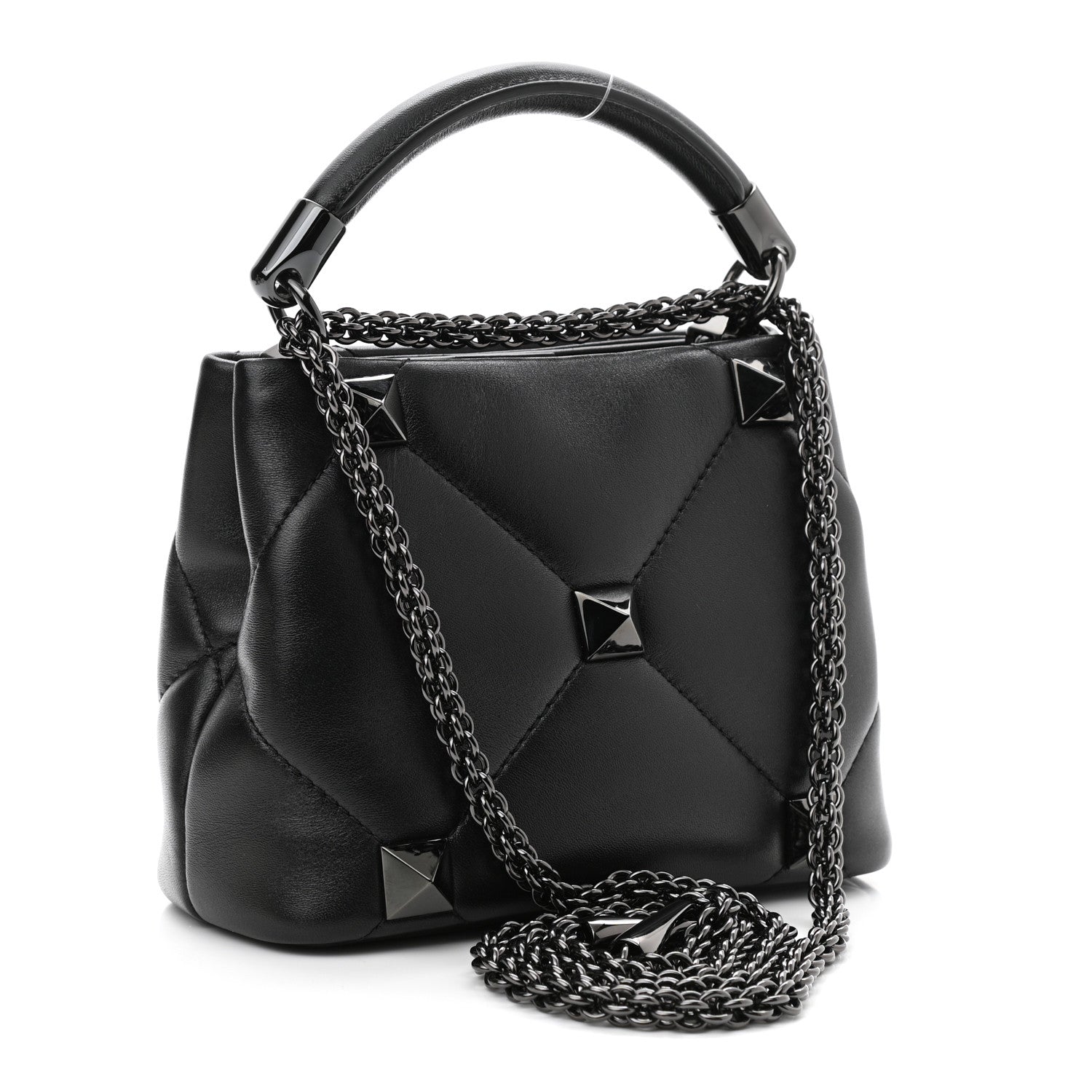 Valentino Garavani Nappa Monochrome Mini Roman Stud The Handle Bag Black 2 of 8