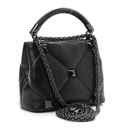 Valentino Garavani Nappa Monochrome Mini Roman Stud The Handle Bag Black 2 of 8