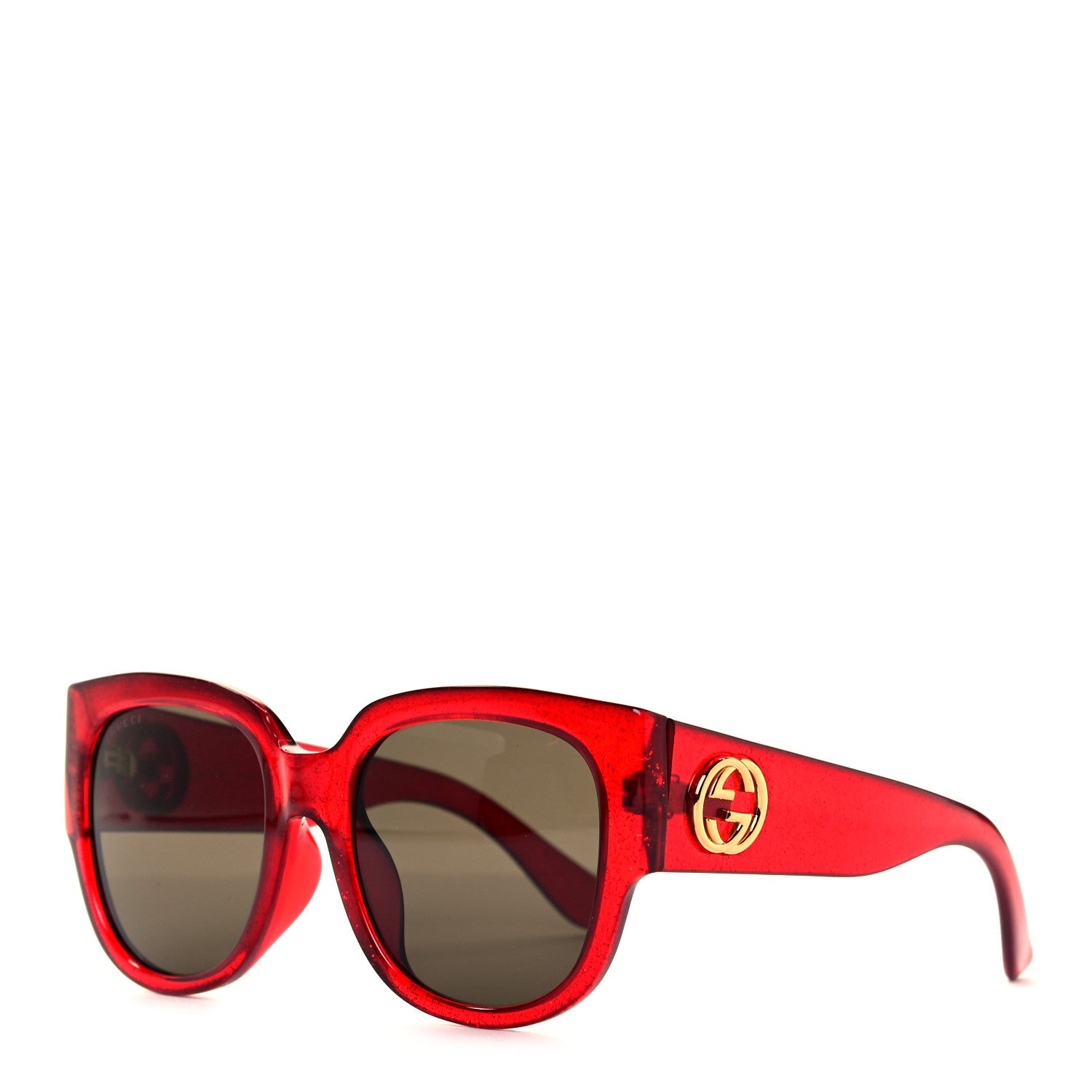 Gucci Acetate Glitter Round Frame Sunglasses GG0142SA Red 1 of 7