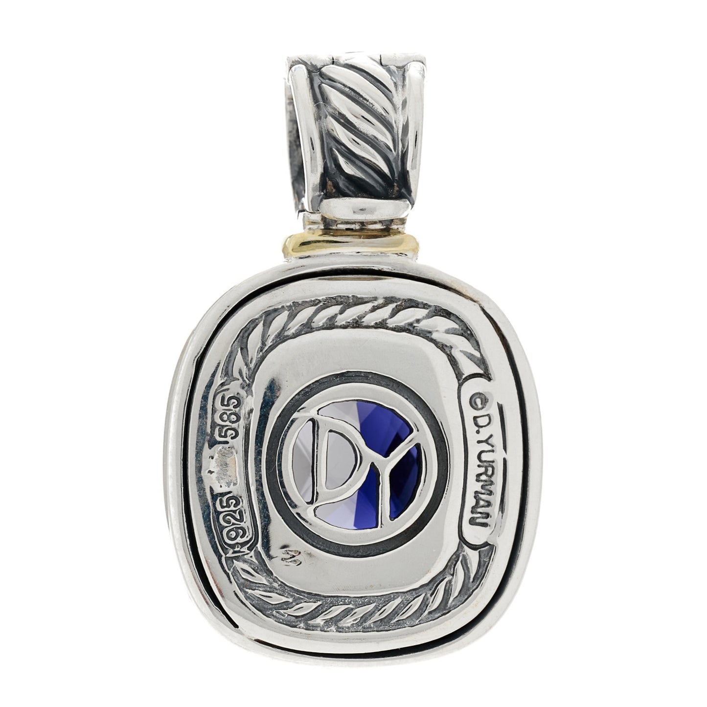 Sterling Silver 14K Yellow Gold Iolite 12mm Albion Enhancer Pendant