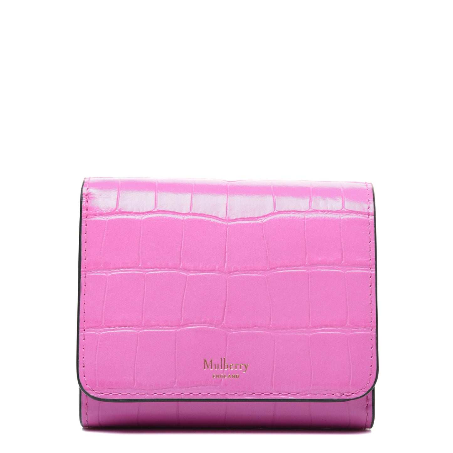 Crocodile Embossed Calfskin Small French Continental Wallet Raspberry Pink