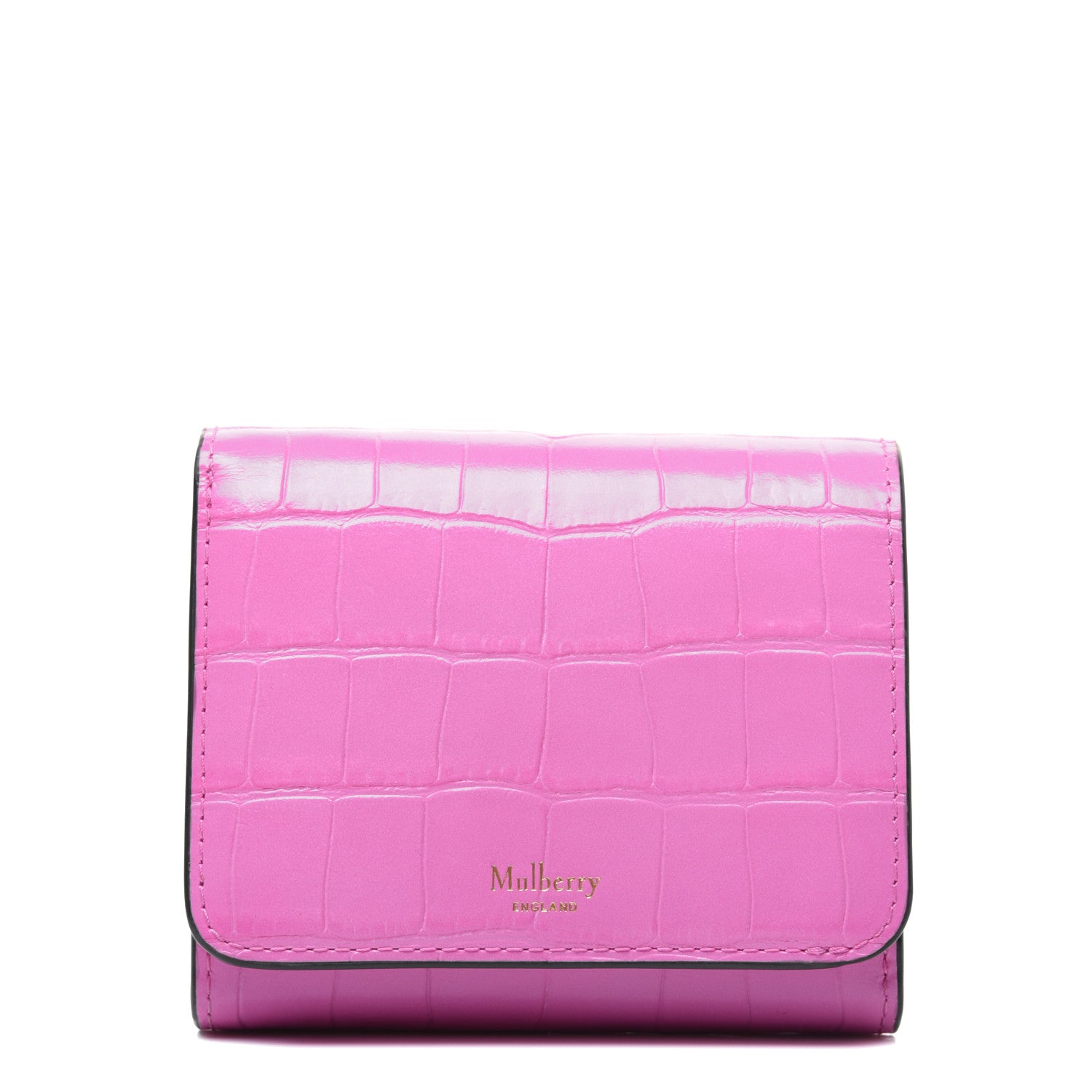 Mulberry Crocodile Embossed Calfskin Small French Continental Wallet Raspberry Pink 1 of 14