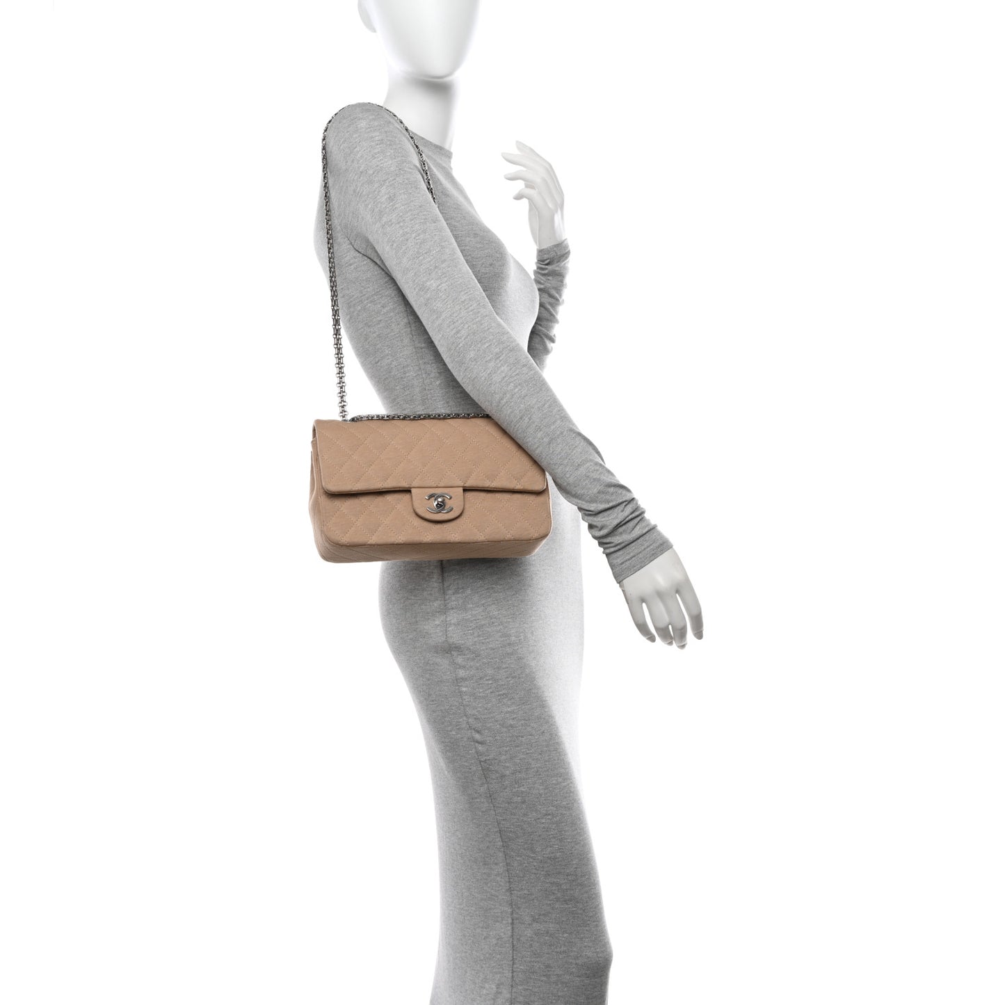 Jersey Quilted Small Double Flap Beige