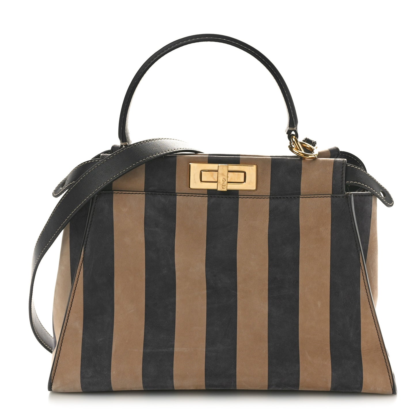 Vitello Nabuk Seta Pequin Medium Peekaboo Iconic Satchel Tobacco Moro Ebano
