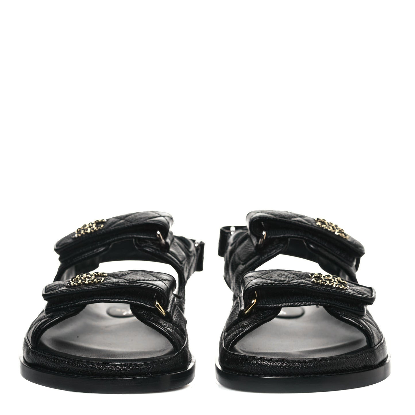 Grained Calfskin Velcro Dad Sandals 37 Black