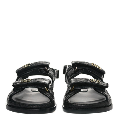 Chanel Grained Calfskin Velcro Dad Sandals 37 Black 2 of 10