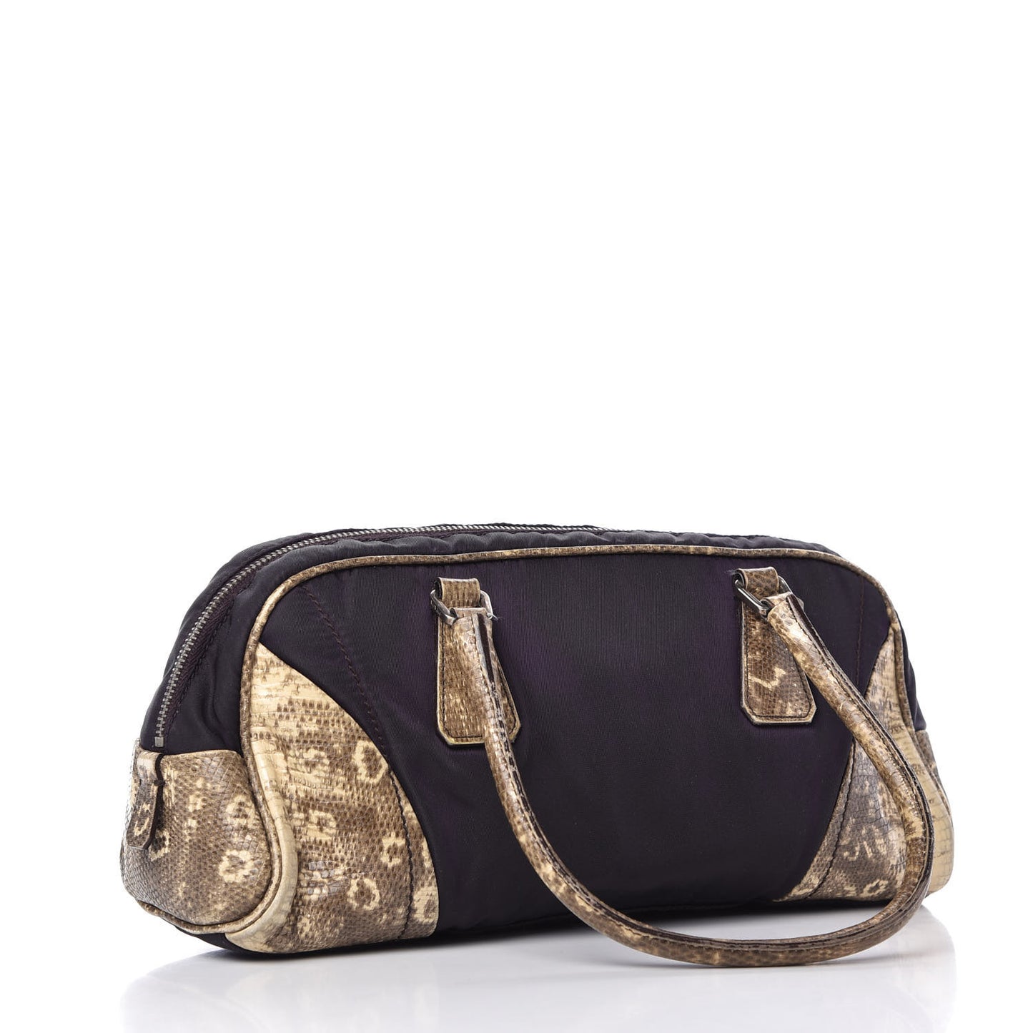 Tessuto Nylon Calfskin Lizard Embossed Bag Ebano