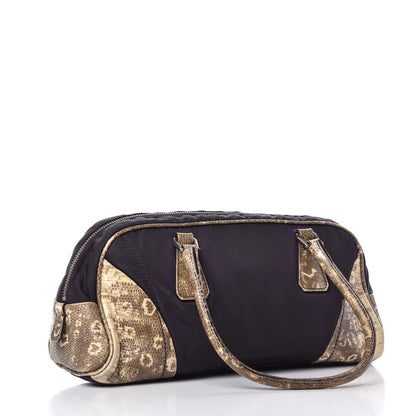 Prada Tessuto Nylon Calfskin Lizard Embossed Bag Ebano 3 of 12