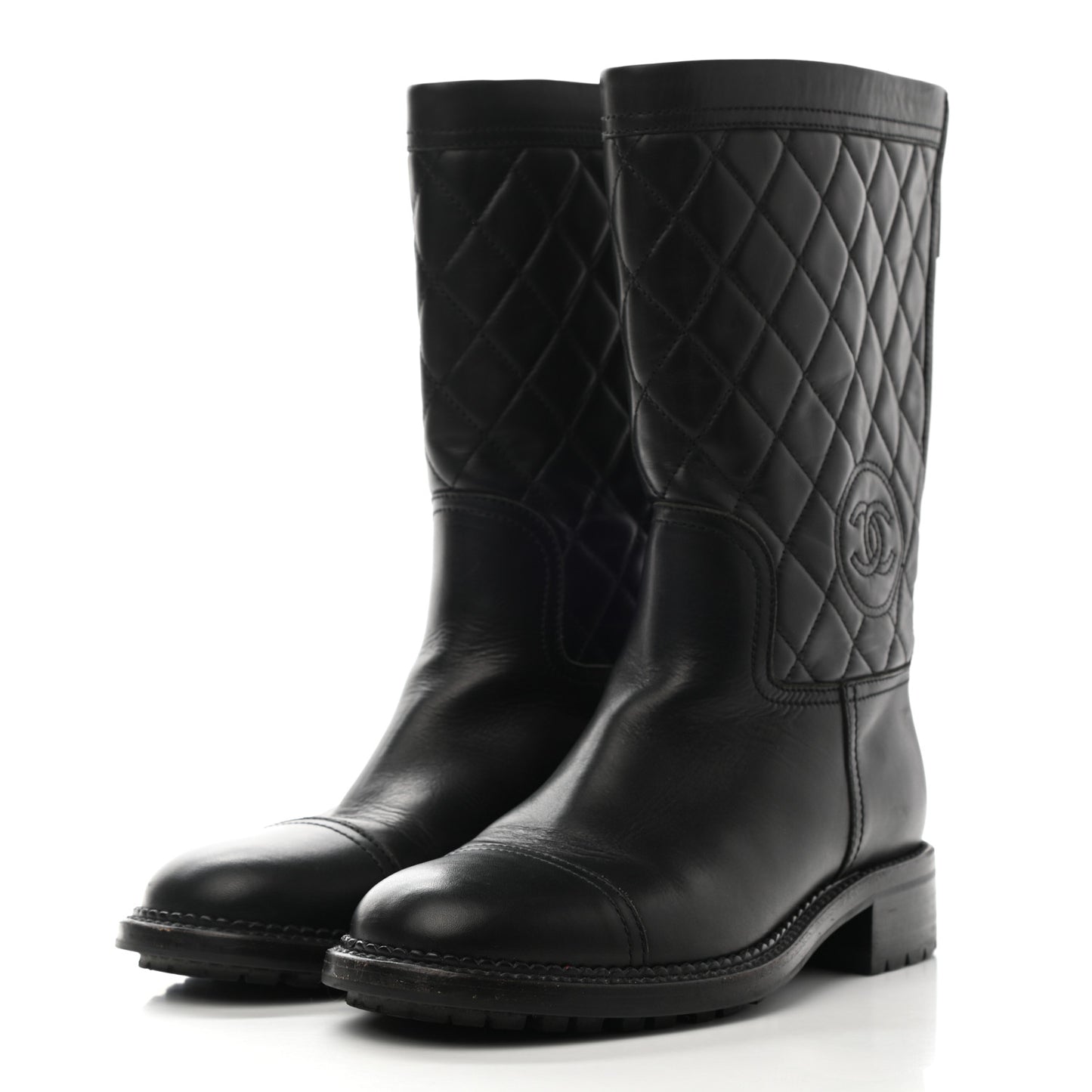 Calfskin Quilted Boots 37 Black