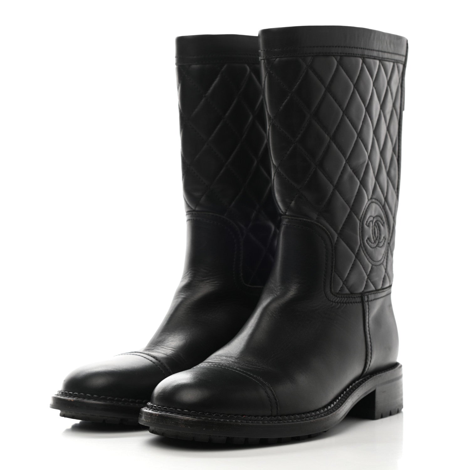 Chanel Calfskin Quilted Boots 37 Black 3 of 12