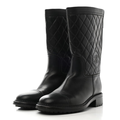 Chanel Calfskin Quilted Boots 37 Black 3 of 12