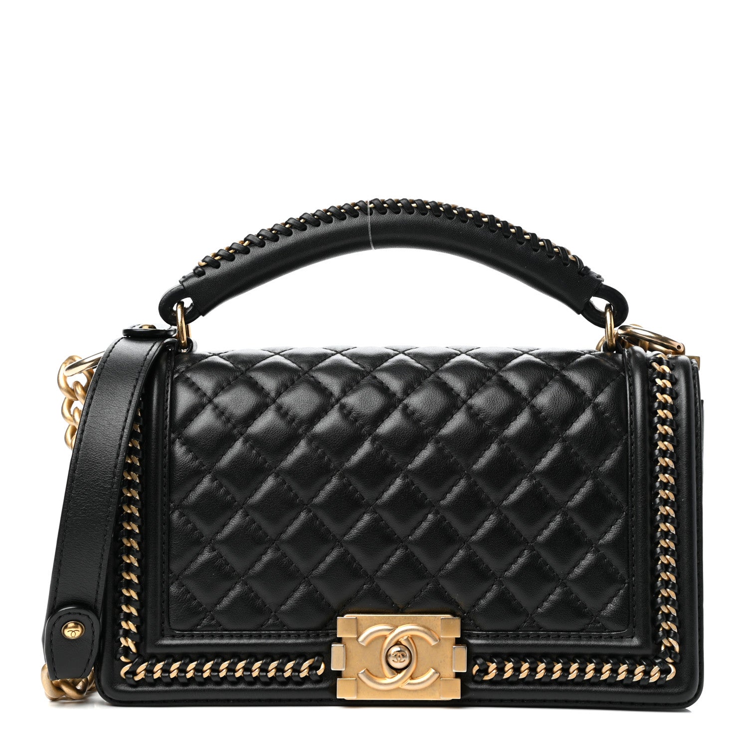 Chanel Calfskin Quilted Medium Boy Top Handle Flap Black 1 of 11