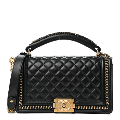 Chanel Calfskin Quilted Medium Boy Top Handle Flap Black 1 of 11