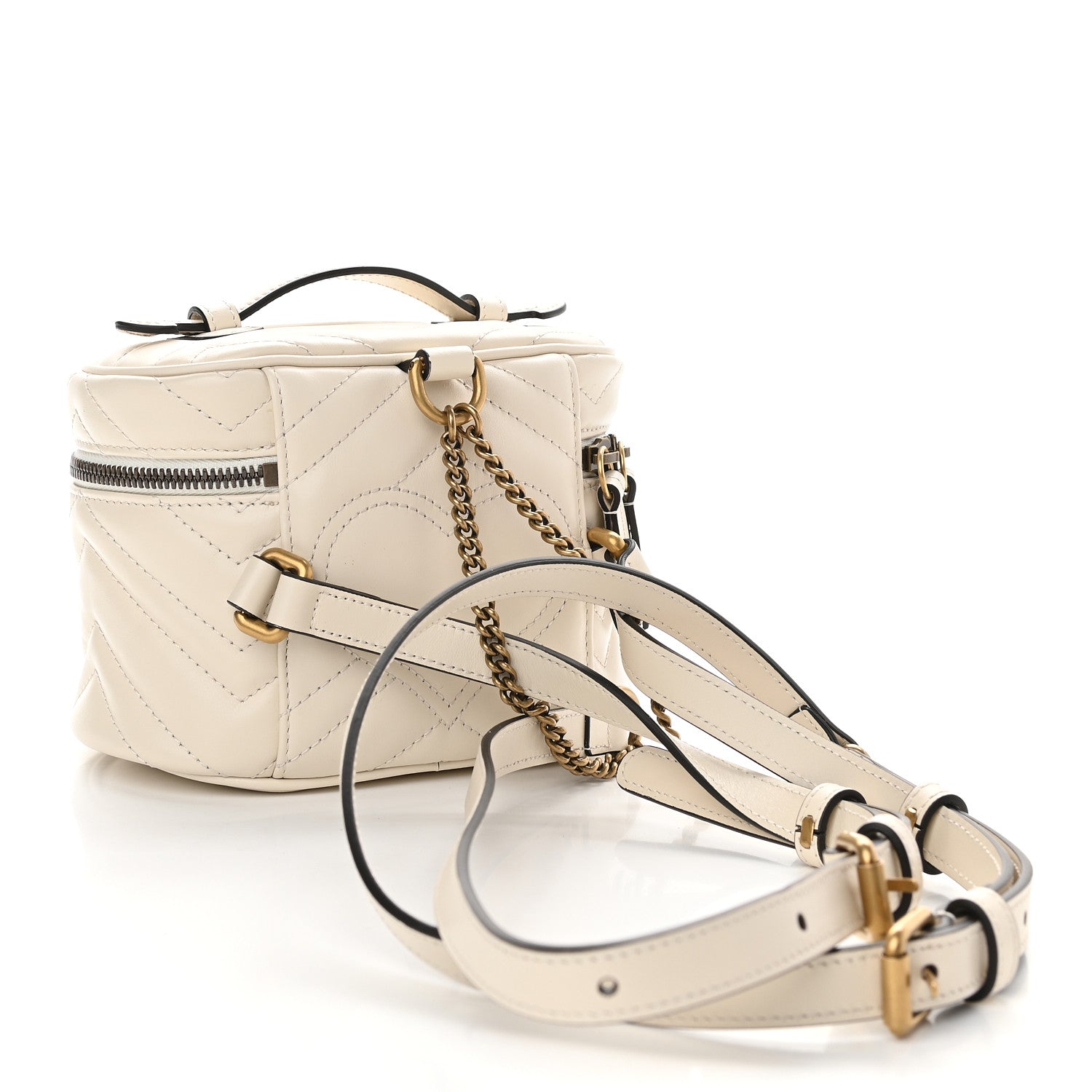 Gucci Calfskin Matelasse Mini GG Marmont Round Backpack White 3 of 9