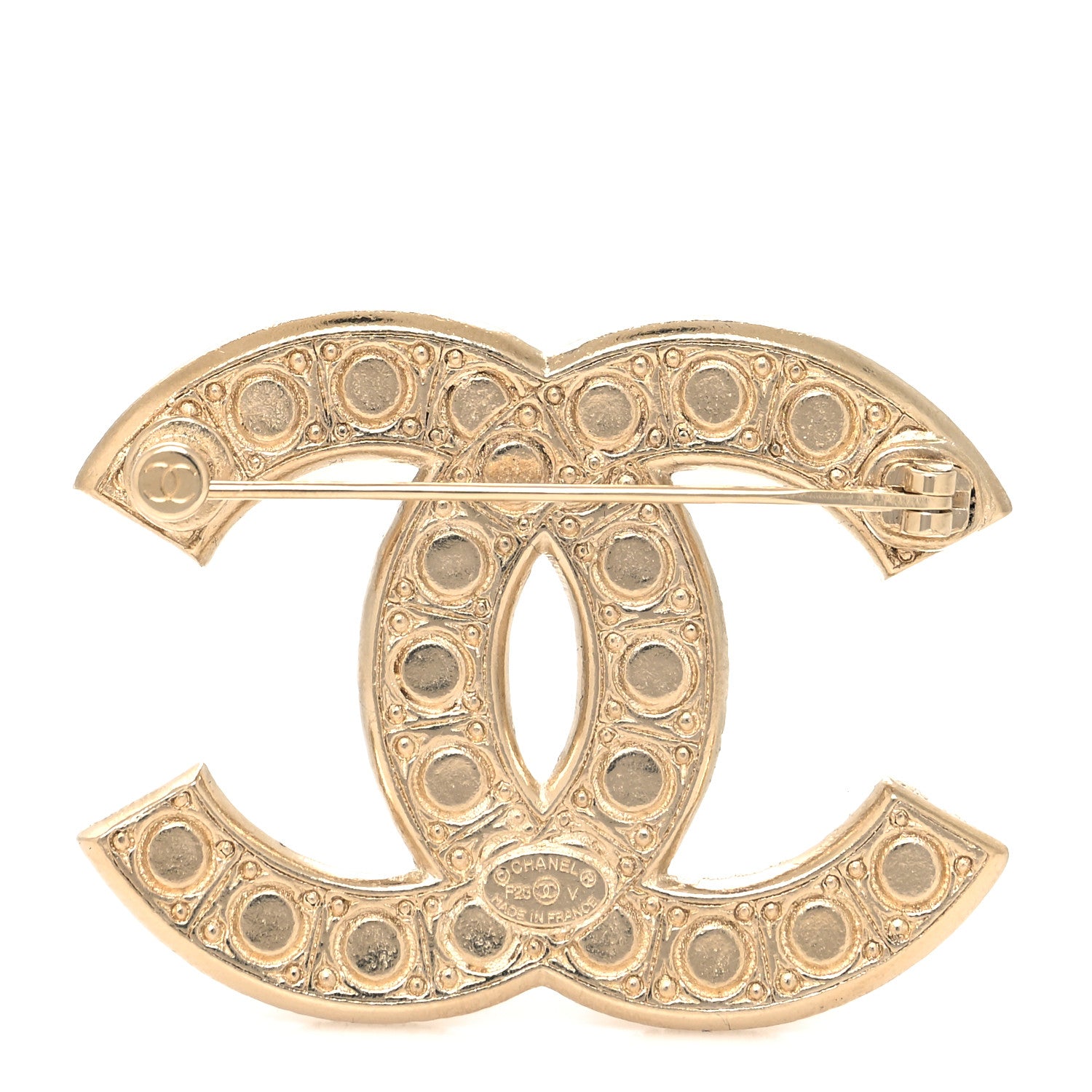 Chanel Metal Crystal Graduated Pearl CC Brooch Gold 3 of 4