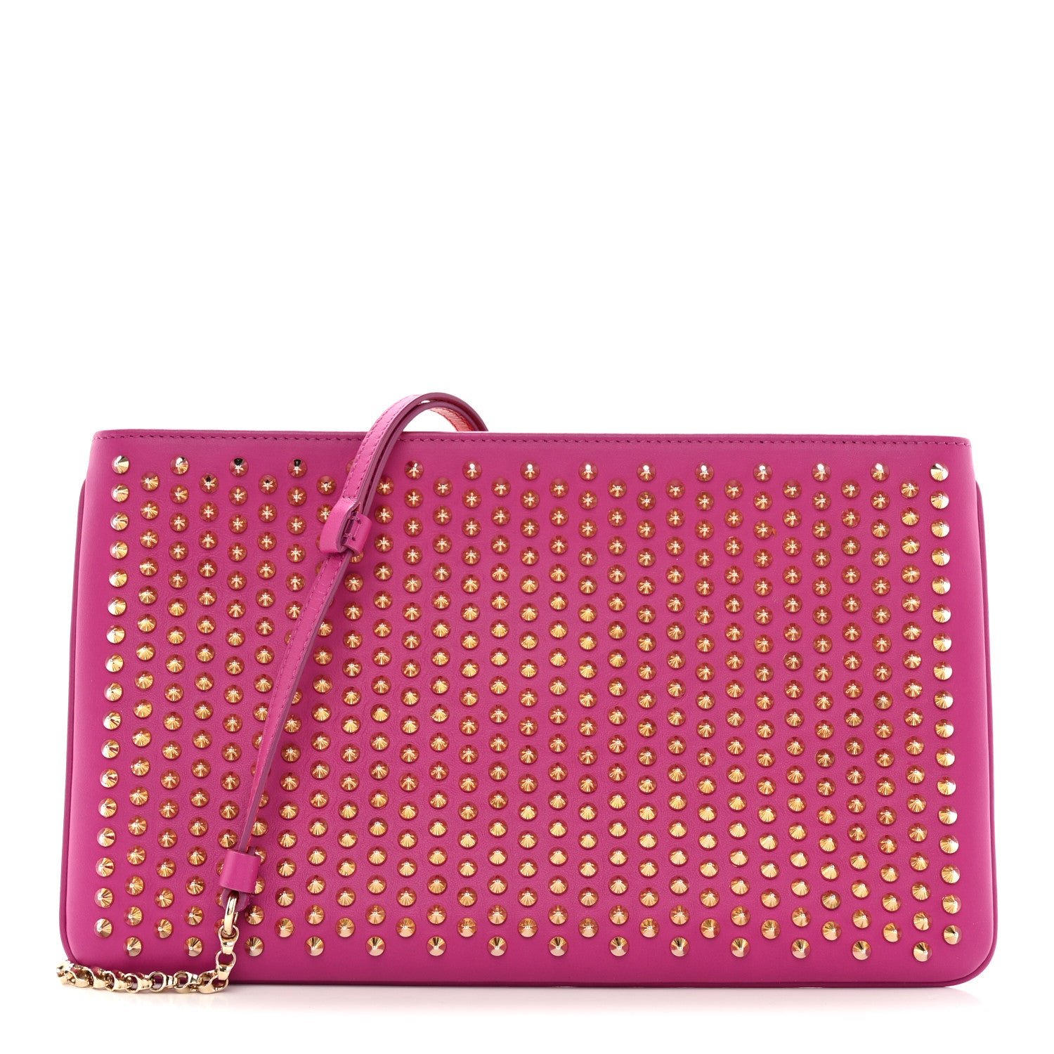 Christian Louboutin Calfskin Studded Loubiposh Chain Clutch Rose Indien Gold 1 of 10