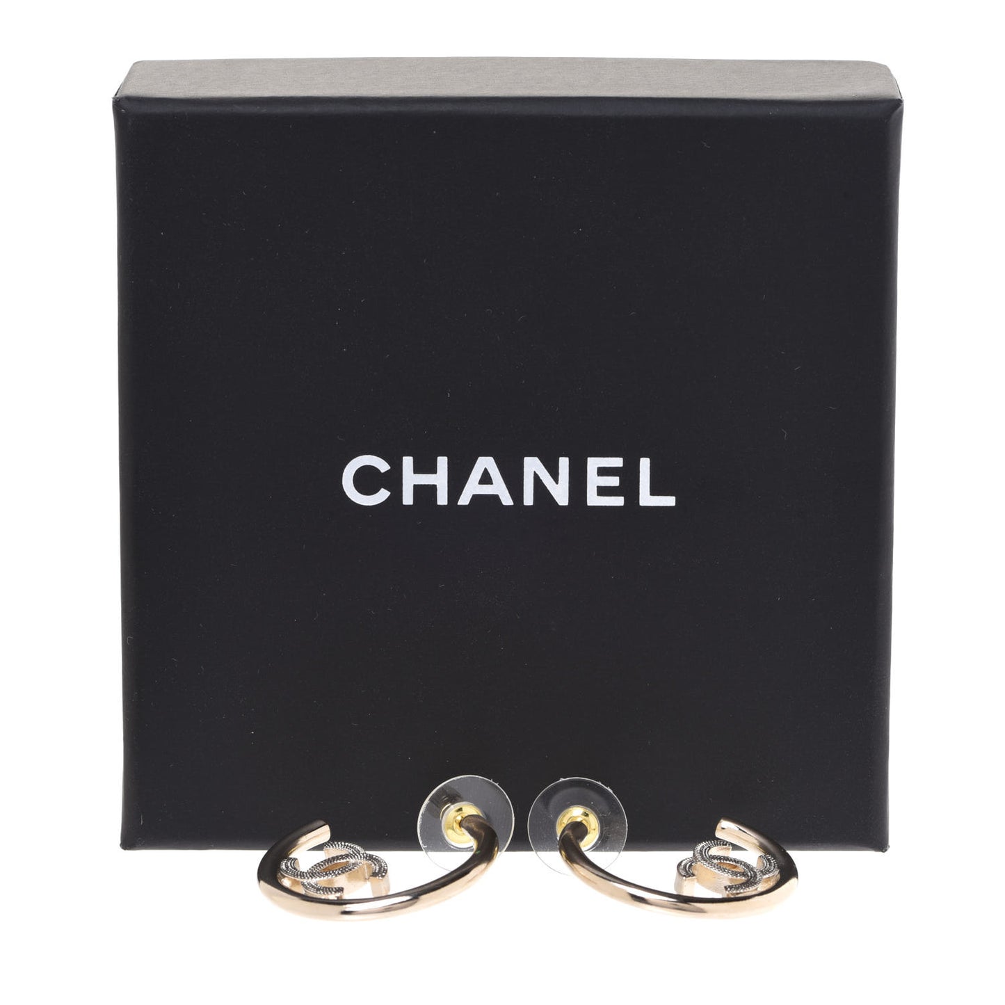 Metal Textured CC Hoop Earrings Gold