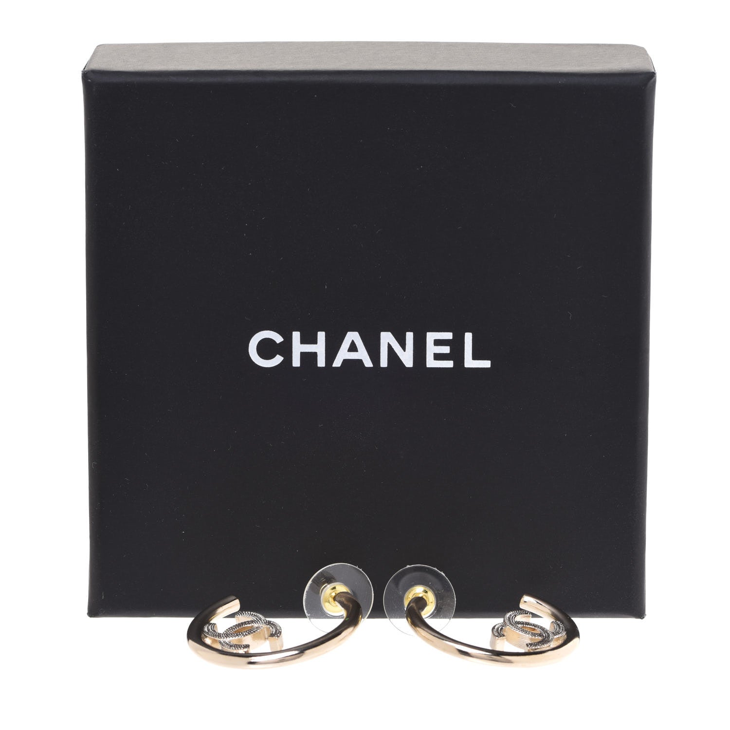 Chanel Metal Textured CC Hoop Earrings Gold 5 of 5