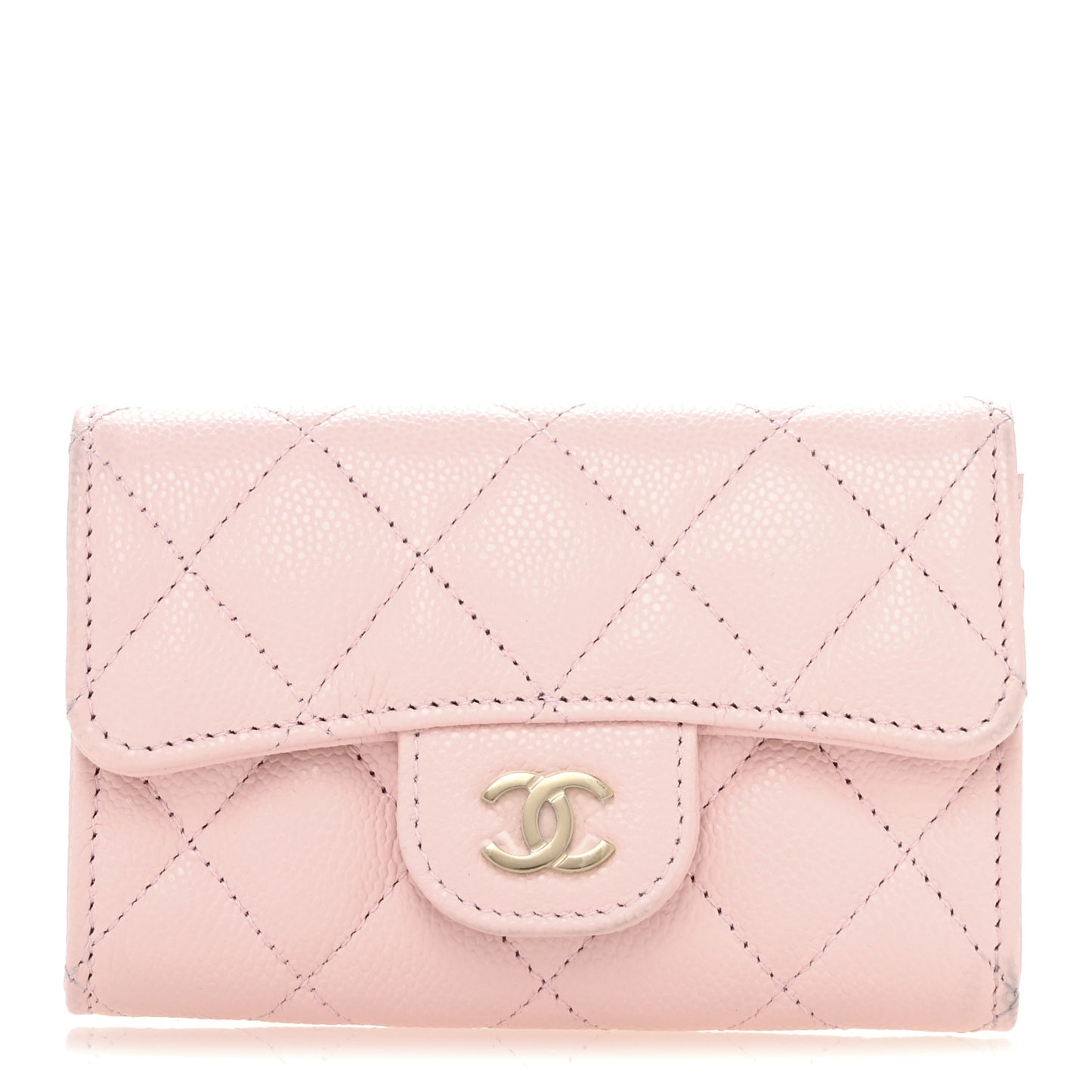 Caviar Quilted Flap Card Holder Wallet Light Pink
