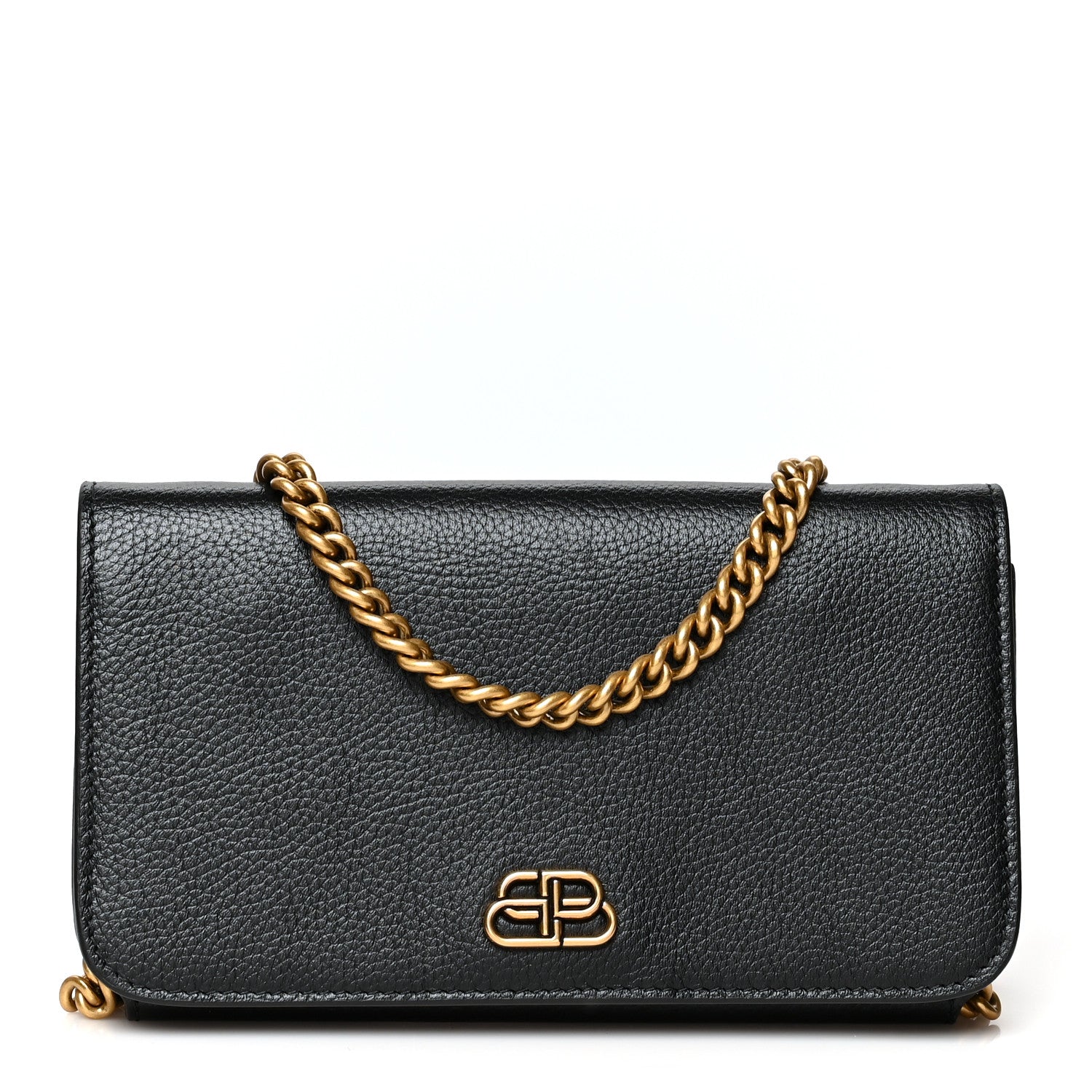 Balenciaga Vibrato Calfskin BB Phone Holder Wallet On Chain Black 1 of 10