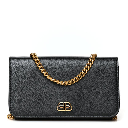 Balenciaga Vibrato Calfskin BB Phone Holder Wallet On Chain Black 1 of 10