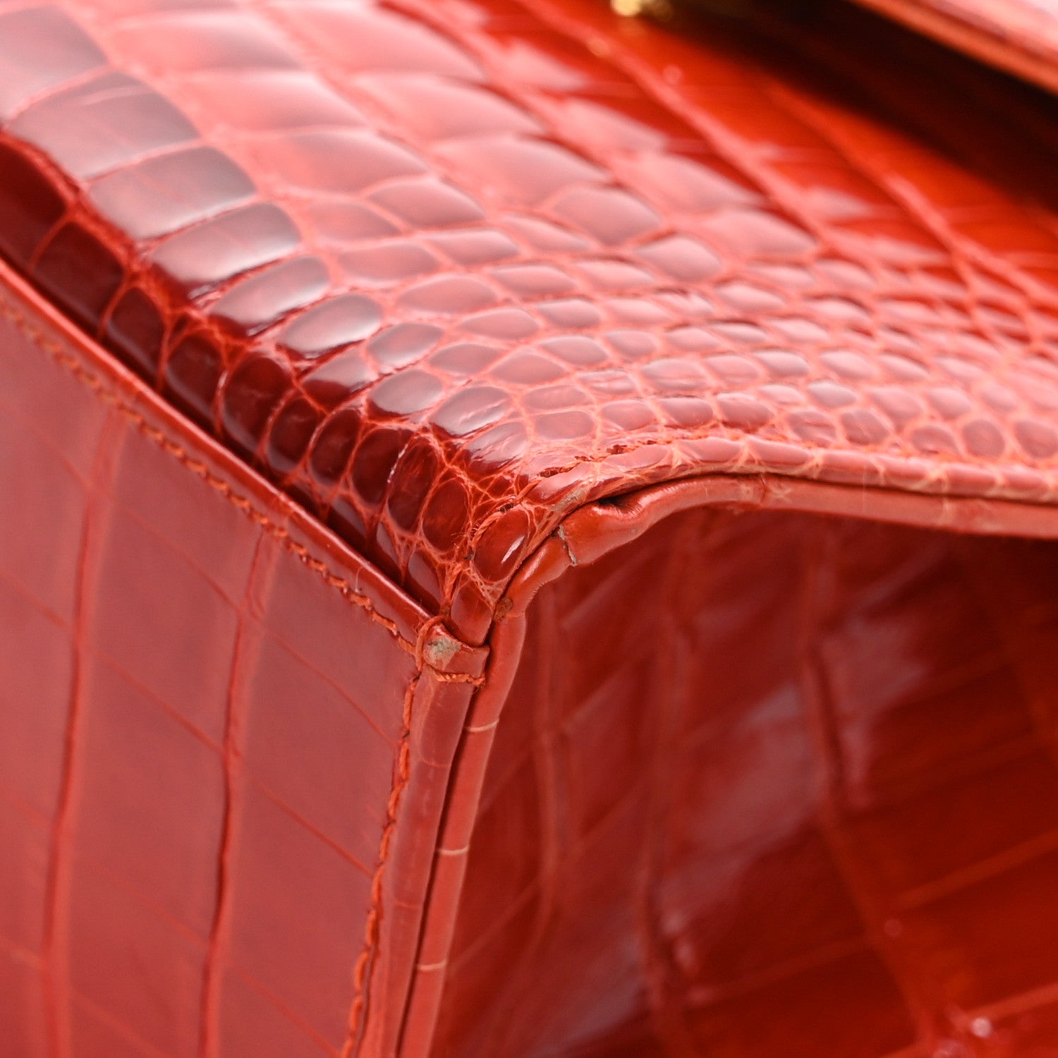 Chanel Shiny Crocodile Mini Top Handle Kelly Flap Orange 9 of 11