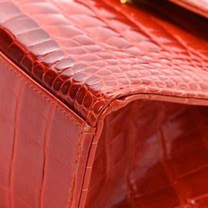 Chanel Shiny Crocodile Mini Top Handle Kelly Flap Orange 9 of 11