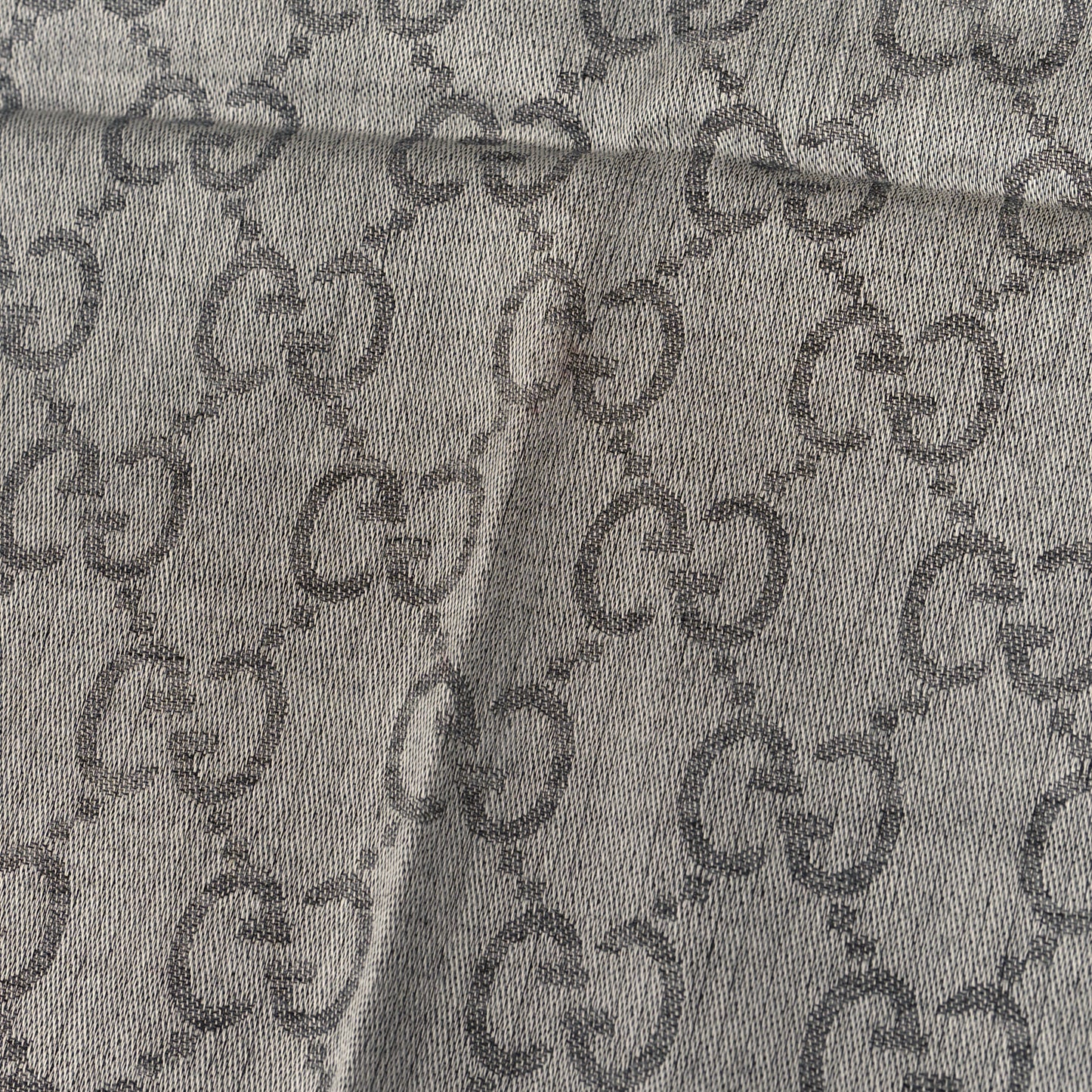 Wool Silk Monogram Fringe Scarf Grey