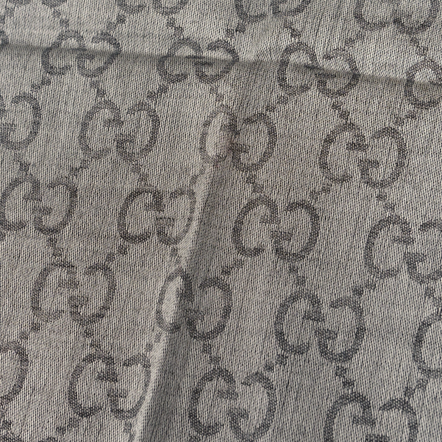 Gucci Wool Silk Monogram Fringe Scarf Grey 5 of 6