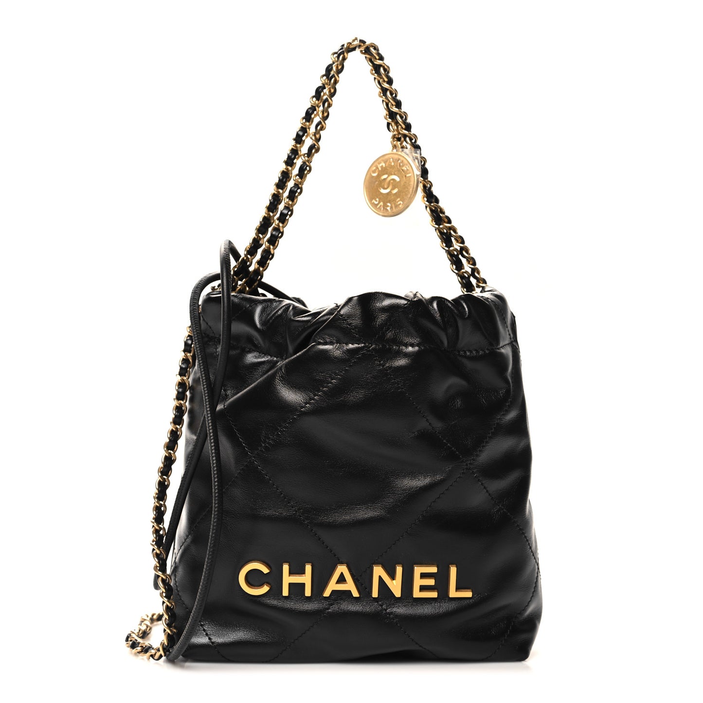 Shiny Calfskin Quilted Mini Chanel 22 Black
